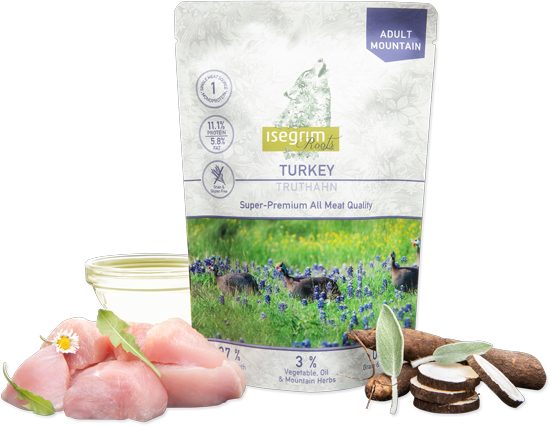 Mokra Karma z mięsem Isegrim dla psów Adult Indyk + Salsefia | Opakowanie 410g.