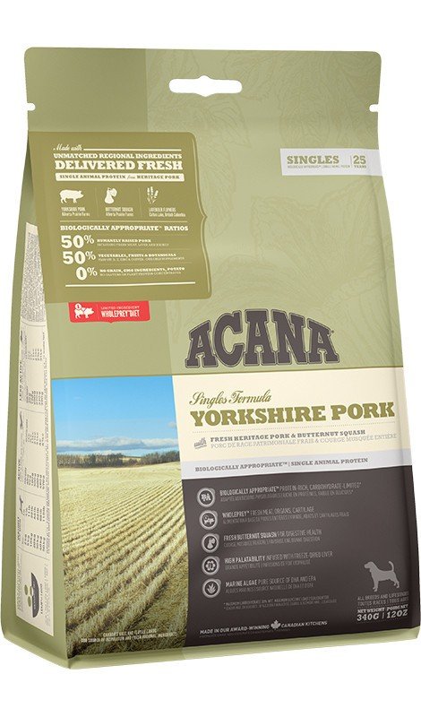 Acana Karma Sucha dla Psa Singles Yorkshire Pork | Opakowanie 340g Przód