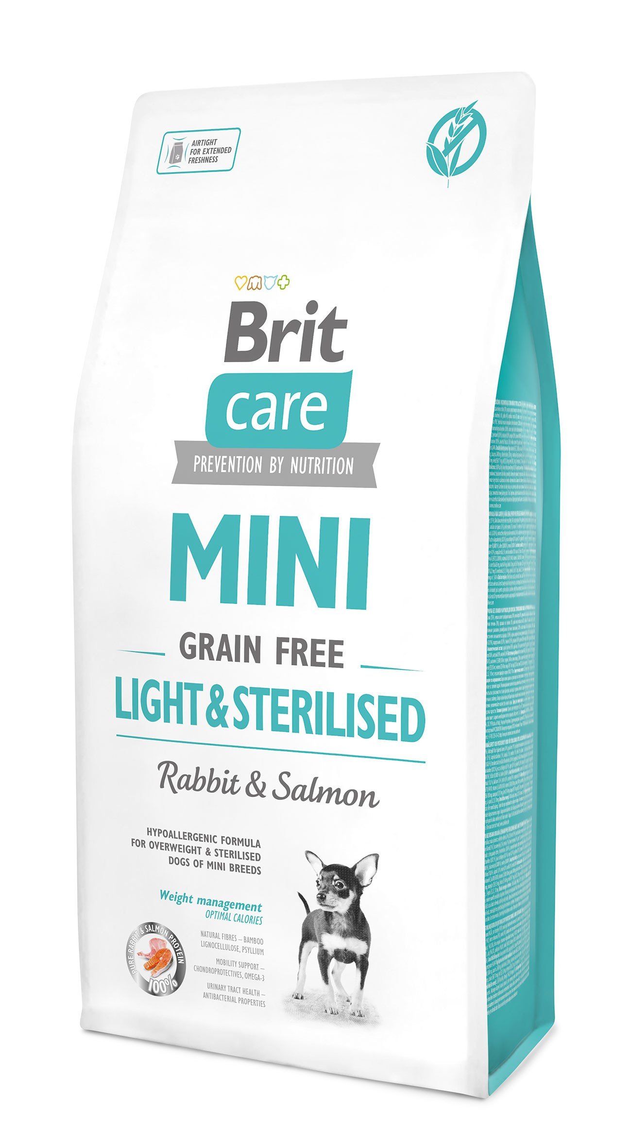 Brit Care Mini Light & Sterilised - karma dla małych psów z nadwagą | Królik z Łososiem 400g.