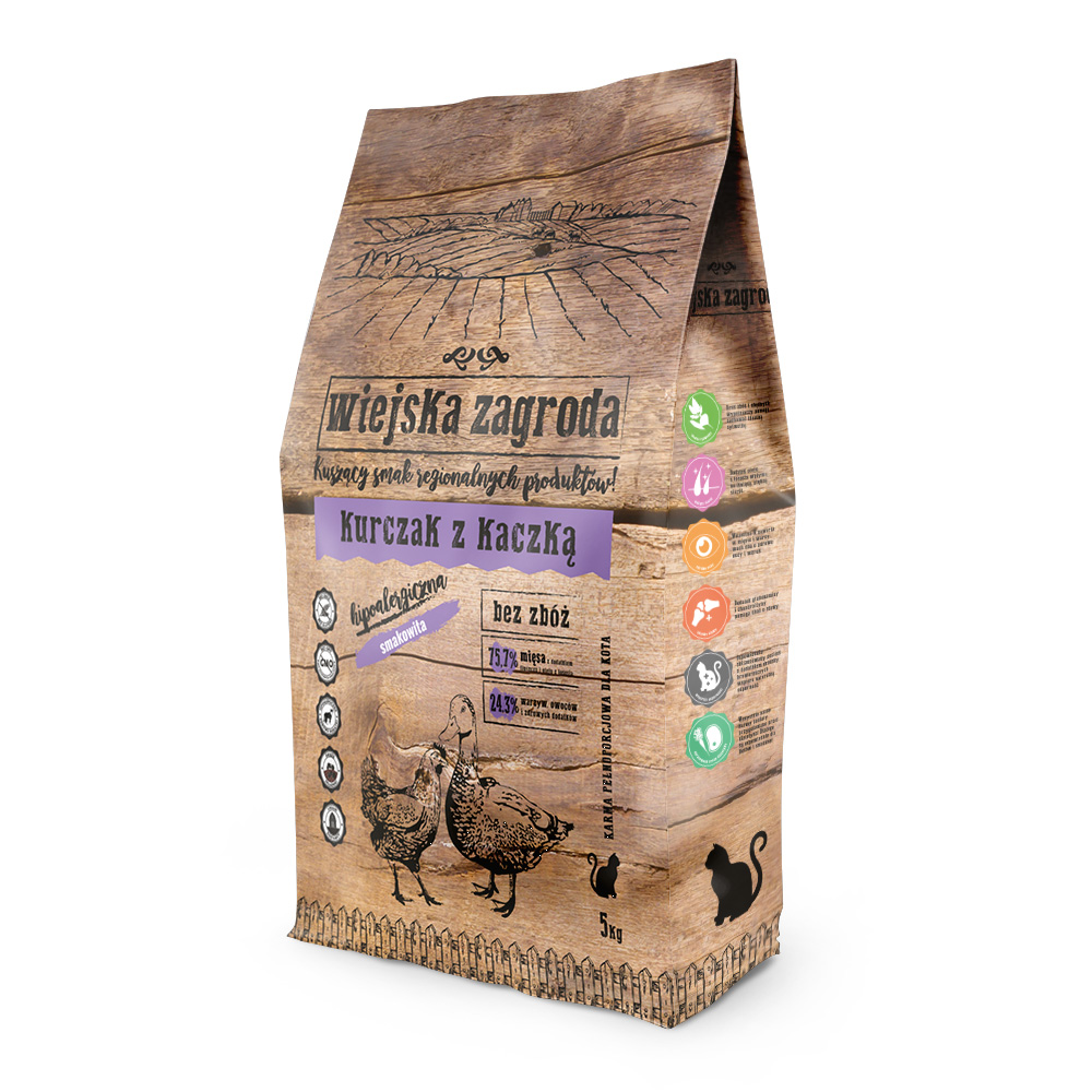 Wiejska Zagroda dla Kotów - Karma Sucha Kurczak z Kaczką 5kg.