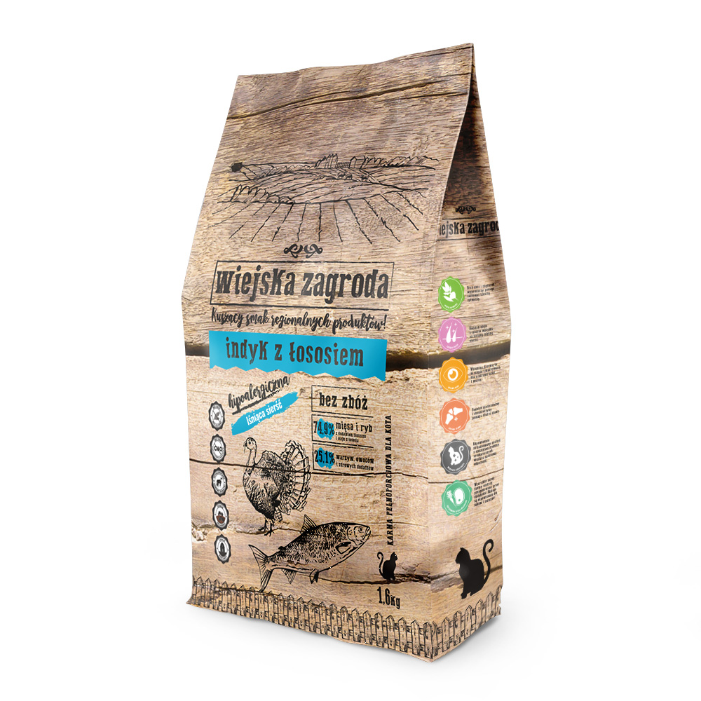 Wiejska Zagroda Indyk z Łososiem Sucha Karma dla Kotów