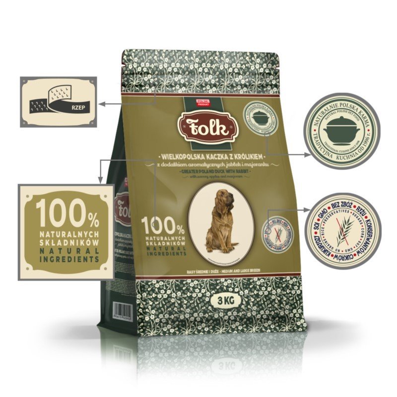 FOLK Adult M&L Kaczka i Królik Sucha Karma dla Psów Dorosłych