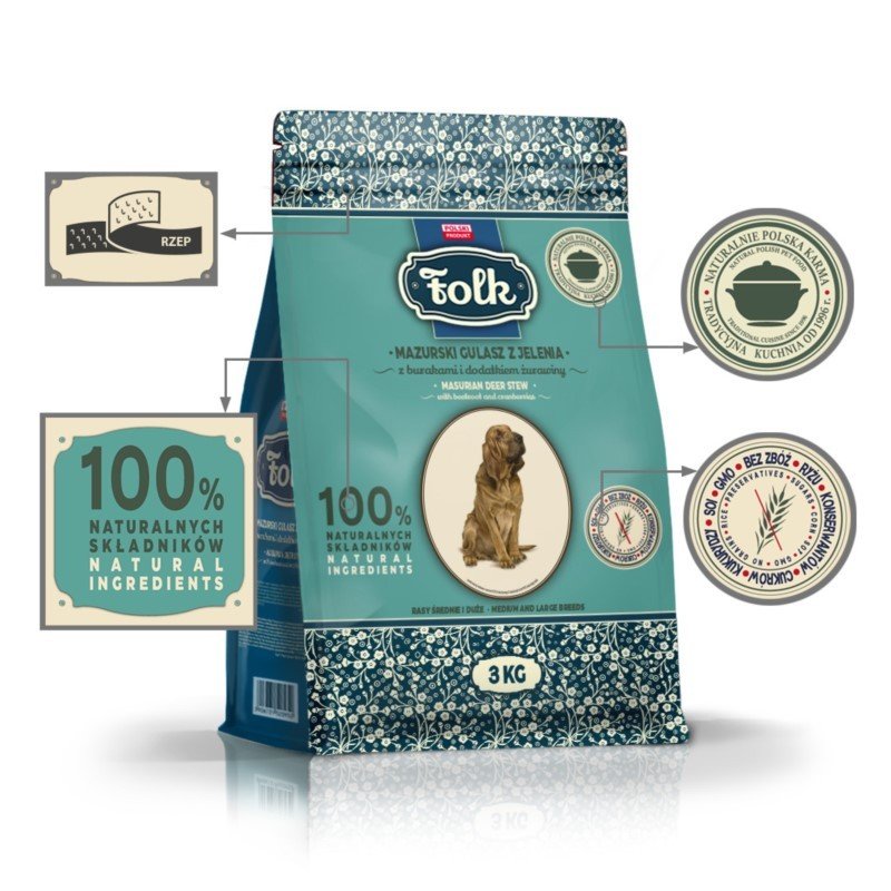 FOLK Adult M&L Jeleń Sucha Karma dla Psów Dorosłych