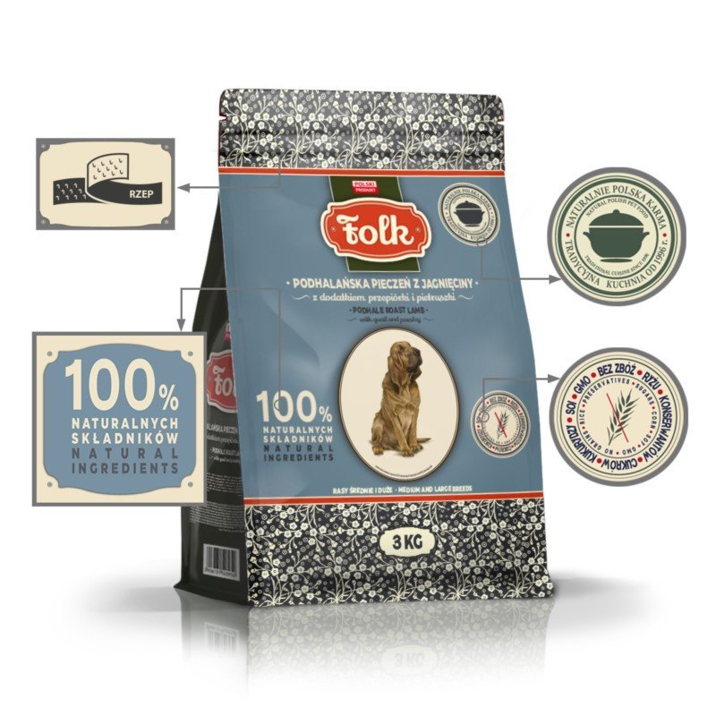 FOLK Adult M&L Jagnięcina Sucha Karma dla Psów Dorosłych
