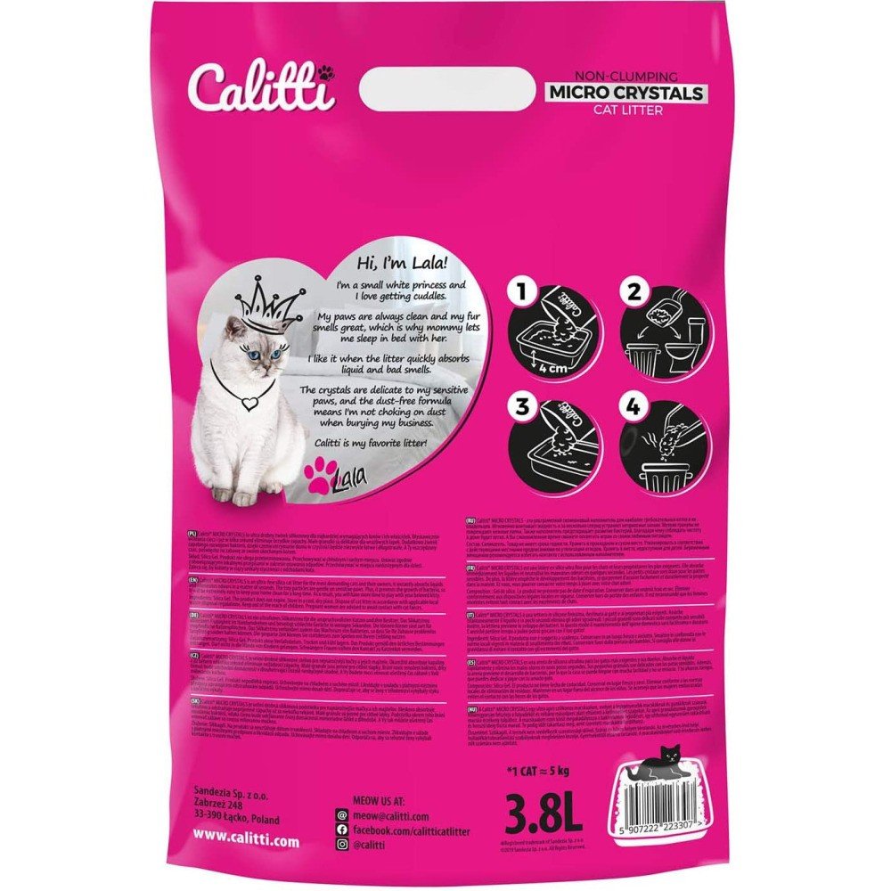 Żwirek Silikonowy Calitti Crystals Cat dla kota | Opakowanie tył 3.8L