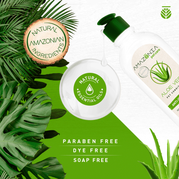 Wegańska formuła odżywki dla psów z aloesu "bez łez", nie zawierająca parabenów i mydła.