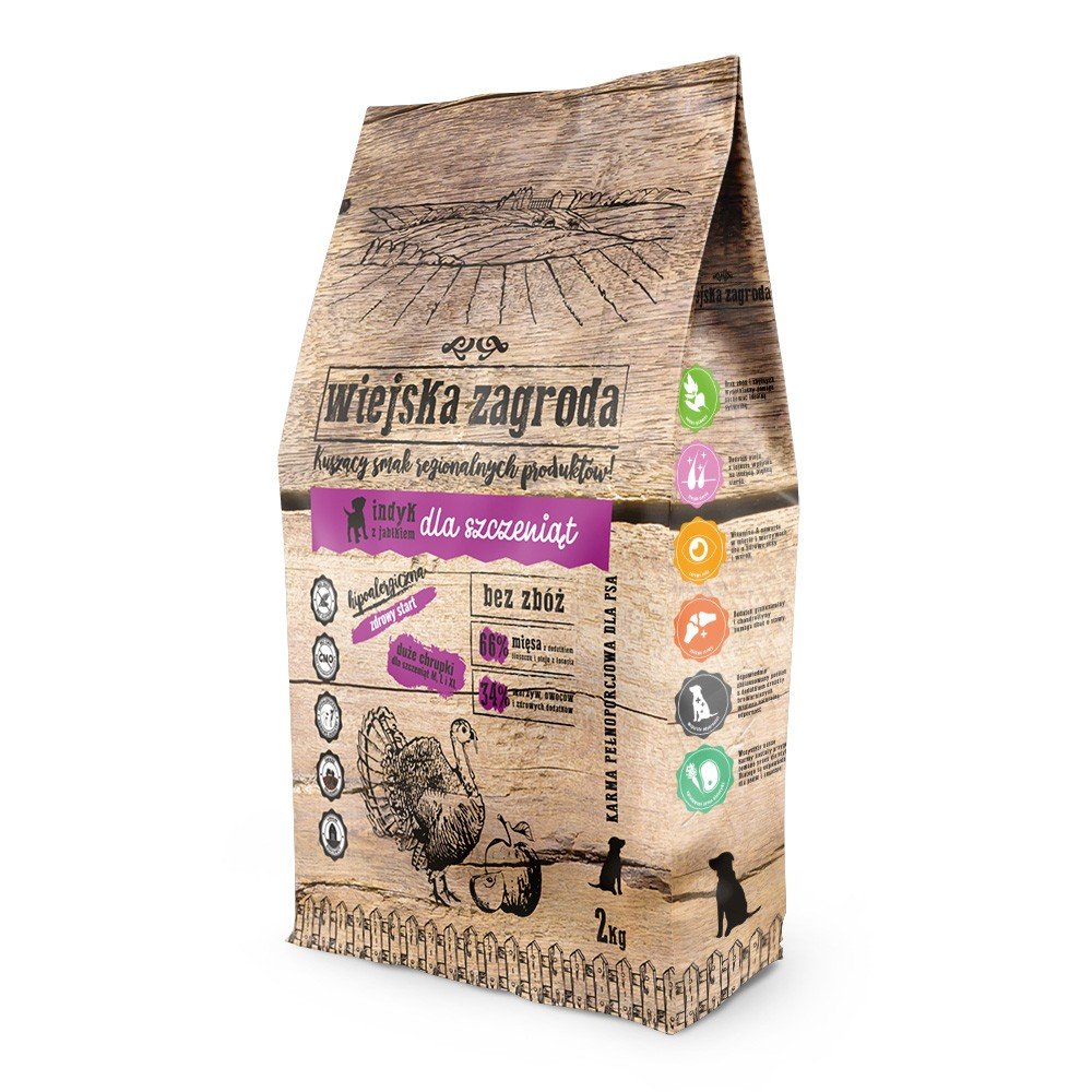 Wiejska Zagroda Karma Sucha dla Młodych Psów - Indyk z Jabłkiem 2kg