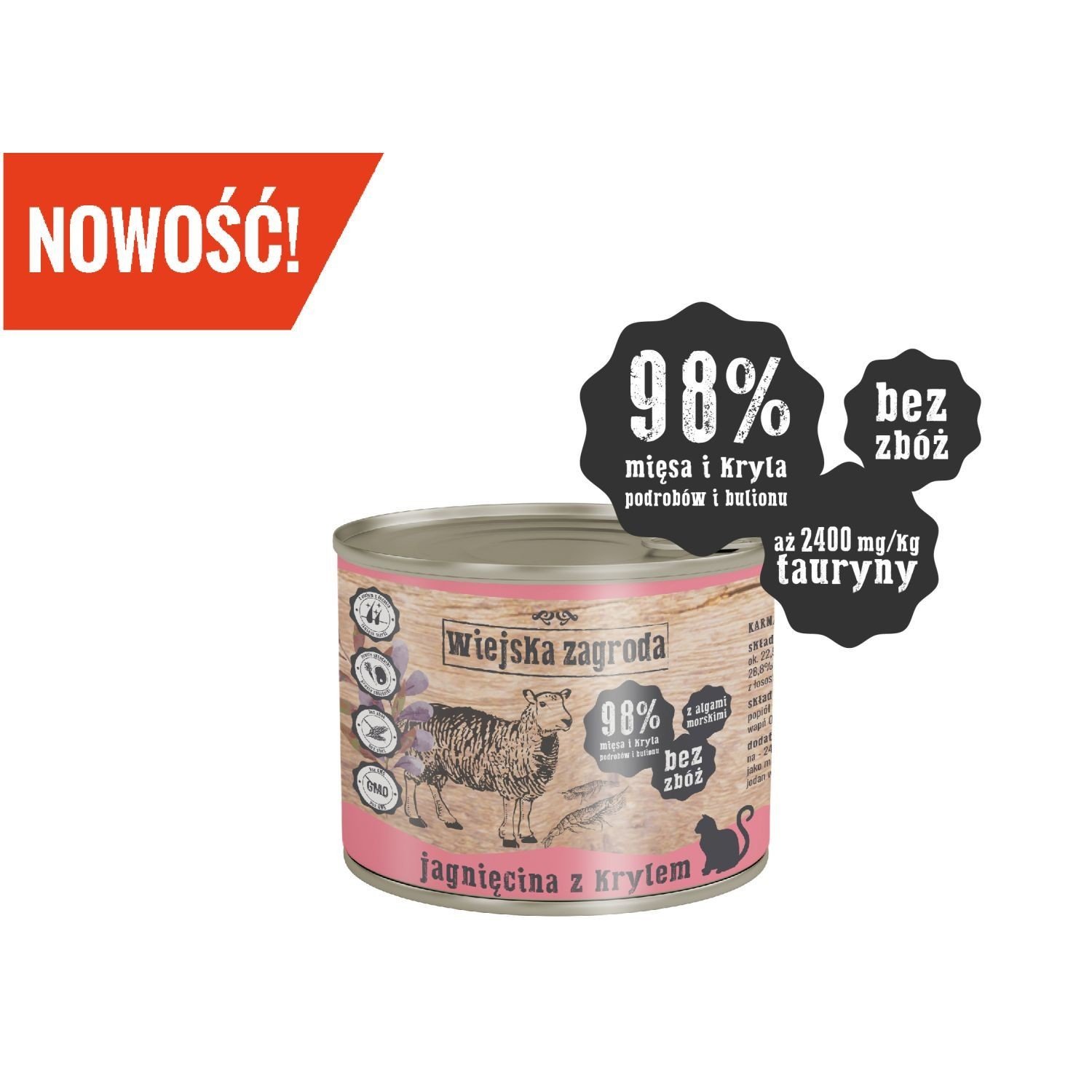 Wiejska Zagroda Karma Mokra dla kotów dorosłych Jagnięcina z Krylem 200g. Wiejska Zagroda Karma Mokra dla kotów dorosłych Jagnięcina z Krylem 200g.