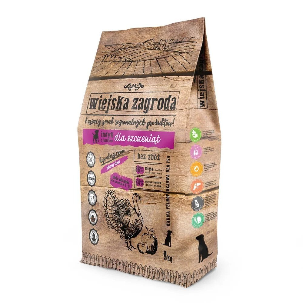 Wiejska Zagroda Indyk z Jabłkiem sucha karma dla szczeniąt dużych ras