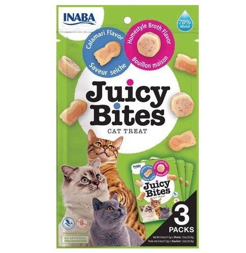 Inaba Juicy Bites 3x11,3g - miękkie przysmaki dla kota, kalmary i domowy bulion