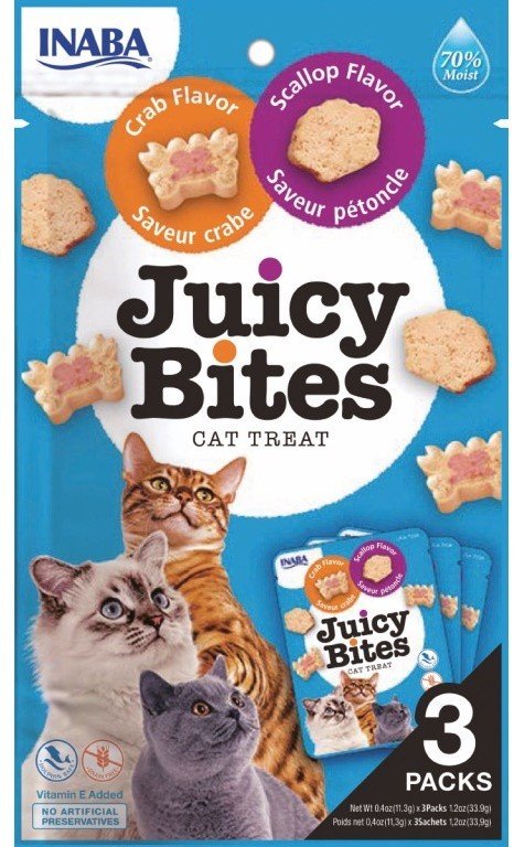 Inaba Juicy Bites 3x11,3g - Miękkie przysmaki dla kota, krab i przegrzebki