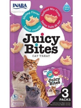 Inaba Juicy Bites Treat 3x11,3g - miękkie przysmaki dla kota, krewetki i owoce morza